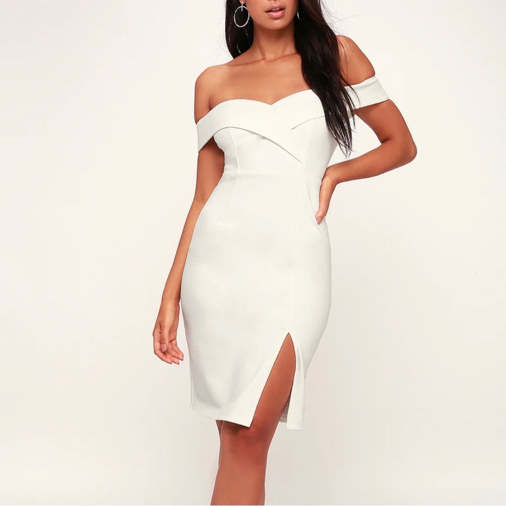 Lulus Glam White Off-the Shoulder Bodycon Dress